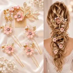 Gold Pearl Bridal Hair Accessories for Women, Handmade Wedding Hair Pins and Hair Comb, Elegant Updo Hair Jewelry for Bride Party Prom