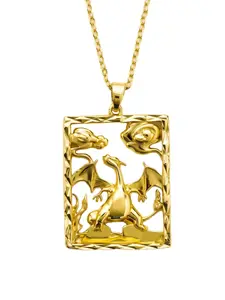 Square shape High Quality Hip Hop Fire Dragon Pendant Anime Cartoon Jewelry Amulet Brass Classic Domineering Charizard Necklace Choker For Men Women