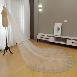 Wedding Veil with Gold Leaf Floral Lace & Metallic Accents