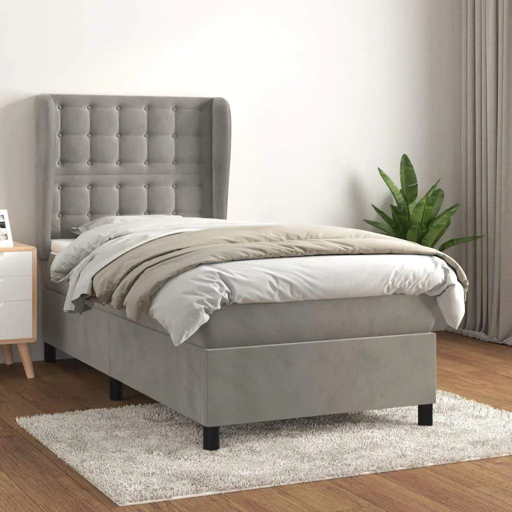 Box Spring Bed with Mattress Light Gray Twin XL Velvet