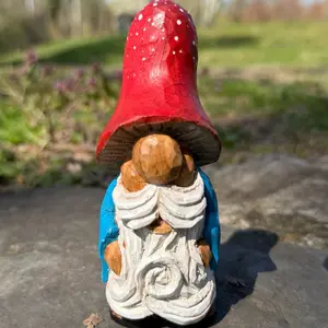 Gnome with Mushroom Hat and Bright Blue Coat