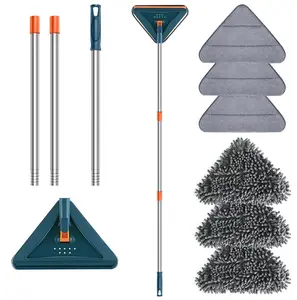 Telescopic Wall Mop Set - Adjustable-Length Long Handle Cleaner with 360° Spinning Head, 6 Replacement Pads for Walls, Floors, Baseboard Home Cleaning Tasks