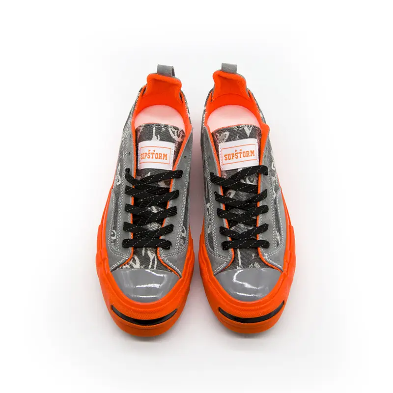 Men's Vintage Graffiti Rubber Chunky 2000s Casual Trainers - Accessible, Aesthetic, All-Day, Art-Inspired, Gray-Orange Contrast, Thick Anti-Slip Soles, Niche Design, Cloth Accents, All-Seasons Street-Style Walking Athletic Shoes, Chunky Casual Trainers