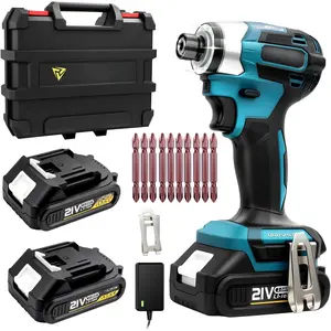Impact Driver Kit,21V Max Torque 3095 In-lbs(350 N.m) Cordless Impact Driver Set with Two 2.0 Ah , 1/4" Hex Chuck Power Impact Drill, 0-4000 RPM Variable Speed,10Pcs Bits,Toolboxes