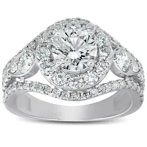 2 ct Halo Diamond Multi Row Engagement Ring 14k White Gold