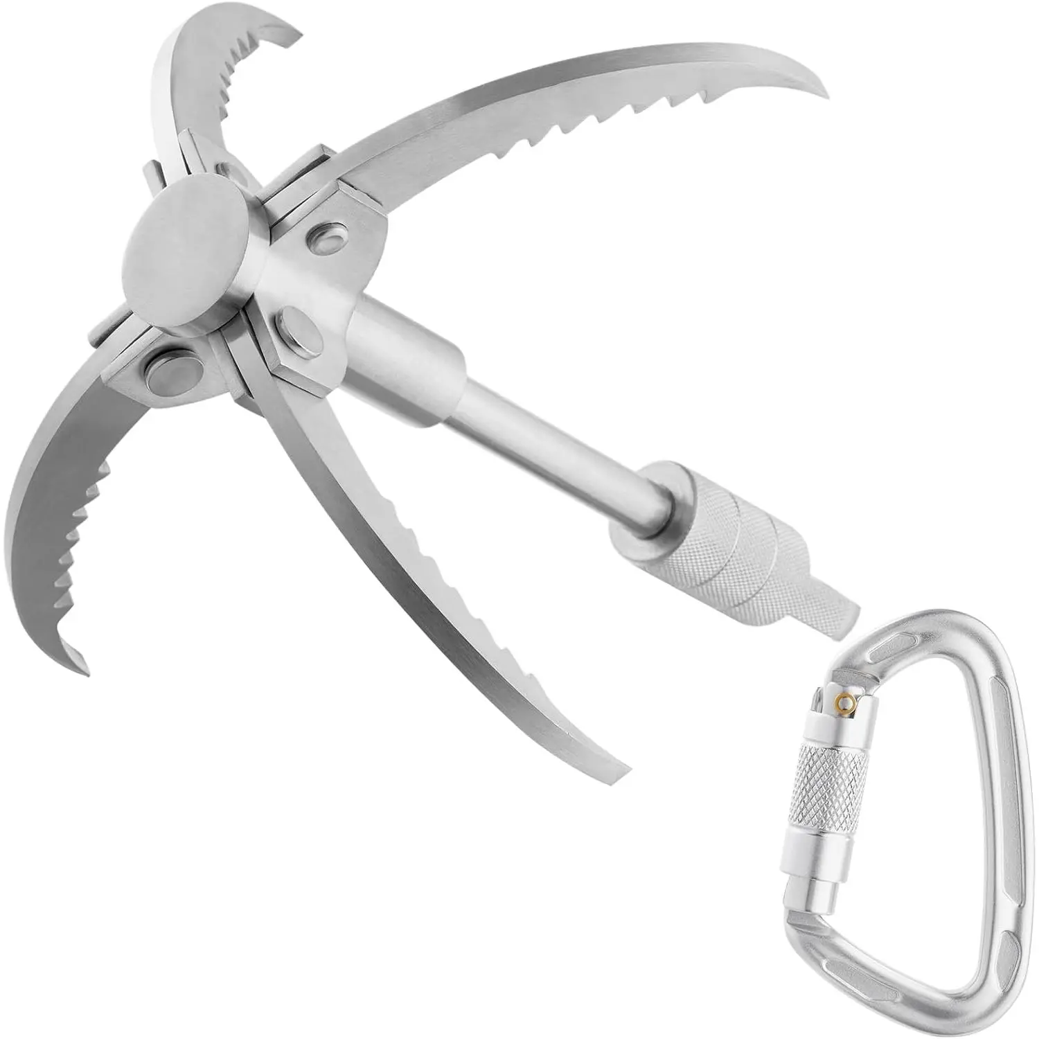 3-Claw 4-Claw Sawtooth Grappling Hook, with 10m/33ft 8mm Auxiliary Rope Stainless Steel Claw Carabiner for Outdoor Activity  Fishing Tool
