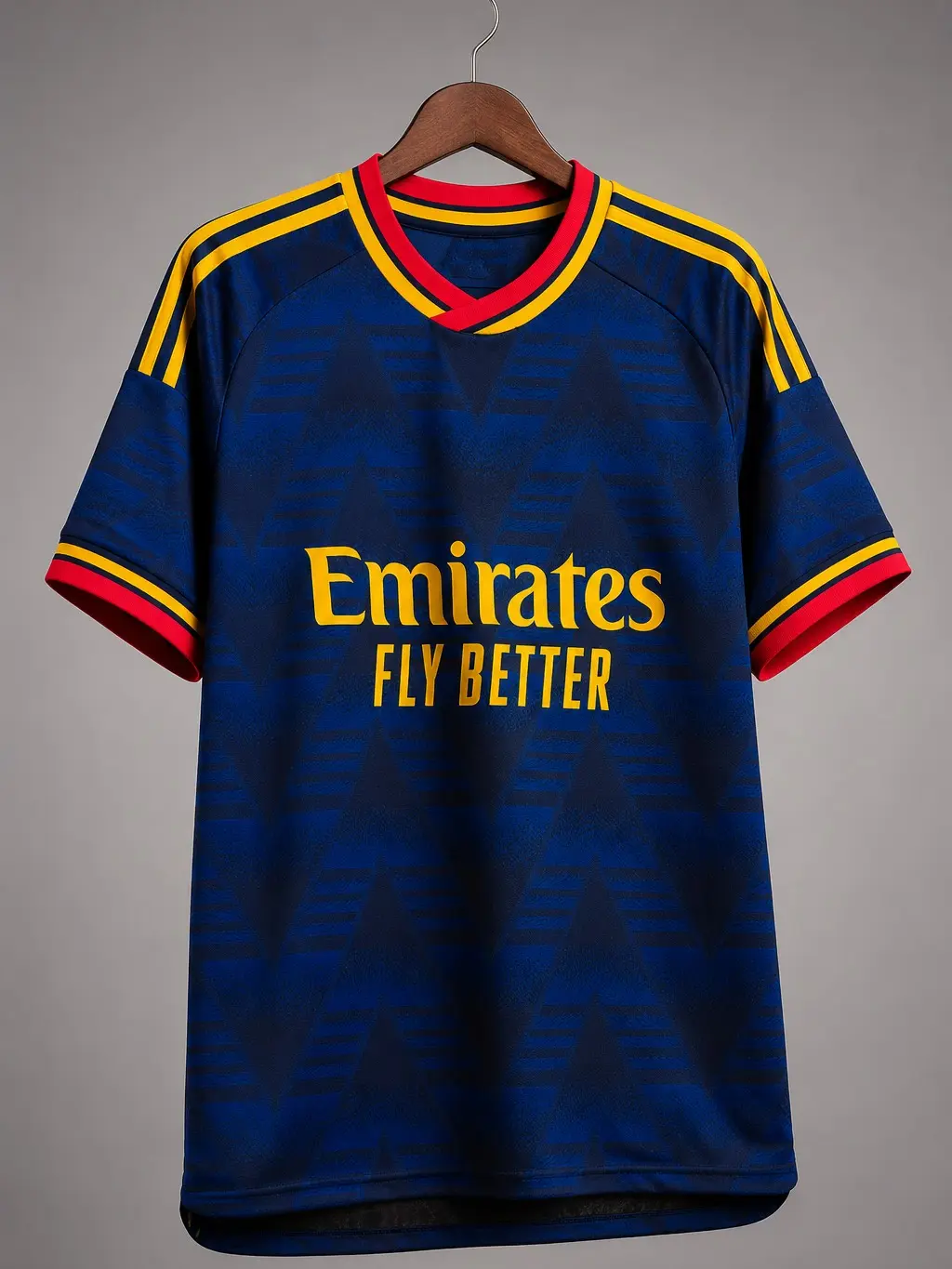 Navy Blue Retro Football Jersey – Unisex Short Sleeve Soccer Shirt with Red & Gold Trim