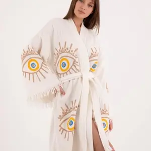 Juliana Robe - 100% Organic Cotton, OEKO-TEX Standard 100 Certified, Lightweight, Quick Drying, Hand Wood-Printed, Unisex - Womenswear, Gowns