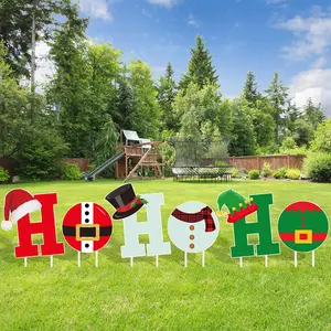 6 Pieces Christmas Holiday Hohoho Yard Sign with Stakes, Xmas Letter Outdoor Lawn Decorations, Waterproof Corrugated Cardboard, Colorful, Party Decoration Supplies