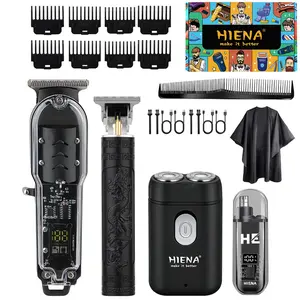 Men's electric hair clipper set, professional hair clipper, cordless electric clipper, transparent body design, USB charging, with digital display, adjustable blade, men's hair clipper set, beauty tool, suitable for men's gift giving