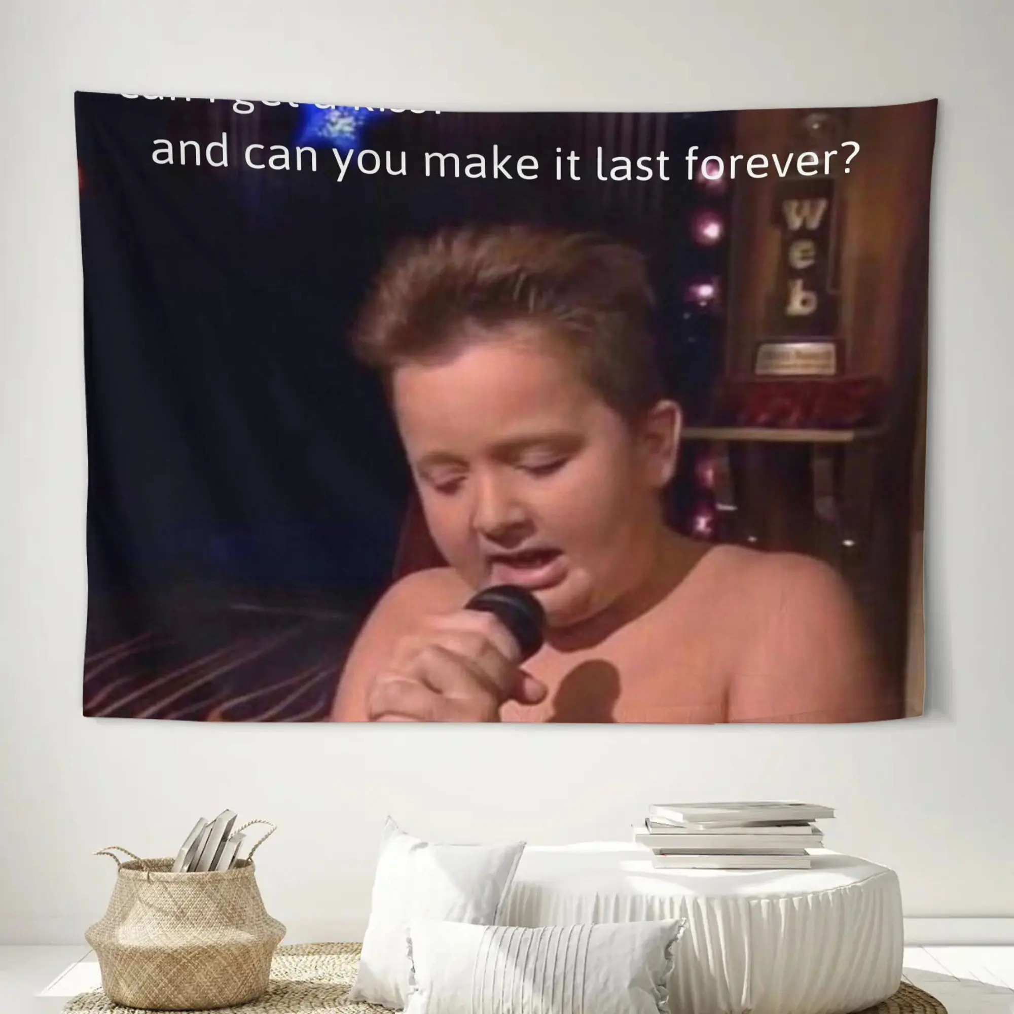 ZLIENSZUS Retro Gibby "Can I Get A Kiss" Horizontal Vintage Polyester Tapestry - Lightweight, Soft-Skin Print Home Decor Room Art, Hand-Washable Gift for Dormitory Reading Nooks & Outdoors Use, Hand Wash
