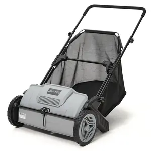 21-Inch Push Lawn Sweeper, Grass, Lawn and Leaf Cleanup Collector with Large 3.5 cu. ft. Hopper Bag, Durable Wheels, and Dual Spinning Brushes, Grey