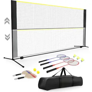 Sports All-in-One Pickleball & Badminton Set - Portable, Adjustable Net with Paddles & Rackets