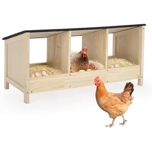 3 Compartment Wooden Chicken Nesting Boxes, Chicken Laying Boxes for Chicken Coop with Asphalt Roof,Nesting Boxes for Hen,Duck,Poultry,Bird,Dove