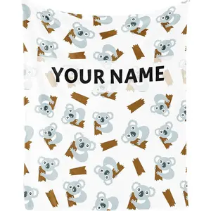 Personalized Koala Blanket with Name - Soft, Fuzzy & Warm - 40"x50" Small Blanket for Couch, Sofa - White Cute Throw Gifts for Girls, Boys