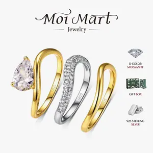 MOI MART Stackable 1.5CT Synthetic Moissanite Trio Ring, Fashion 3-in-1Ring Set with S925 Silver | TikTok’s Chic Gift for Valentine's Day Engagement Wedding Bands