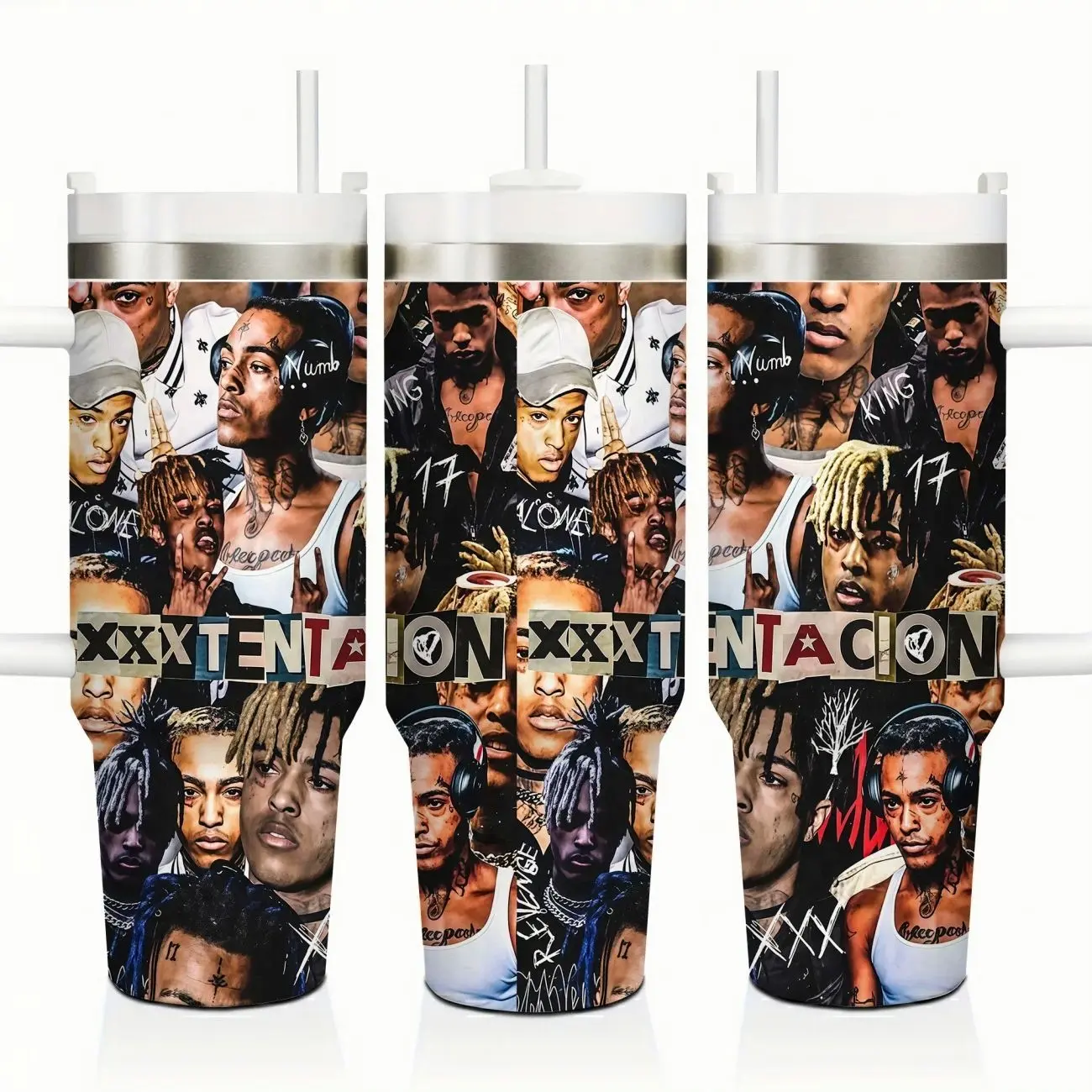 XXXTentacion Tumbler 40oz Insulated Stainless Steel Leak Proof Travel Cup Vacuum Thermal Mug Handle Straw Hot Cold Drinkware Music Artist Fan Gift Collectible Rap Fan Gift Concert Merch Bad Vibes Forever Aesthetic Hip Hop Large Metal Cup 2026