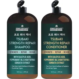 Korean Strength Repair Shampoo & Conditioner Set – With Biotin, Niacinamide & Yeast Extract – Hair Growth Product - Revives Damaged Hair – Sulfate & Paraben Free for All Hair Types 16 fl oz