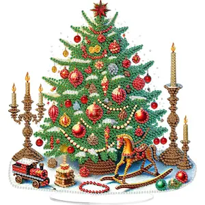 Xmas Scene DIY 2D Flat Acrylic Diamond Painting Desktop Ornaments Kit with Special Shaped Brighten Rhinestones 5D DIY Diamond Art Tabletop Decorations Single Side 24*22cm for Adults Christmas Ornament