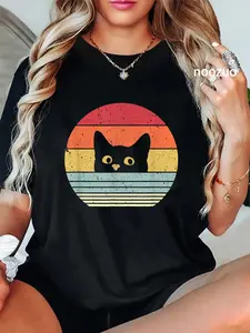 100% Cotton Cat Shirt. Retro Style T-Shirt