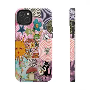 Whimsical Psychedelic Collage Phone Case – Trippy Sun, Mushrooms, Frogs & Funky Retro Vibes, Premium Case For iPhone 17 16 15 14 13 12 11 Pro Max Plus, Tough And Magsafe Phone Case
