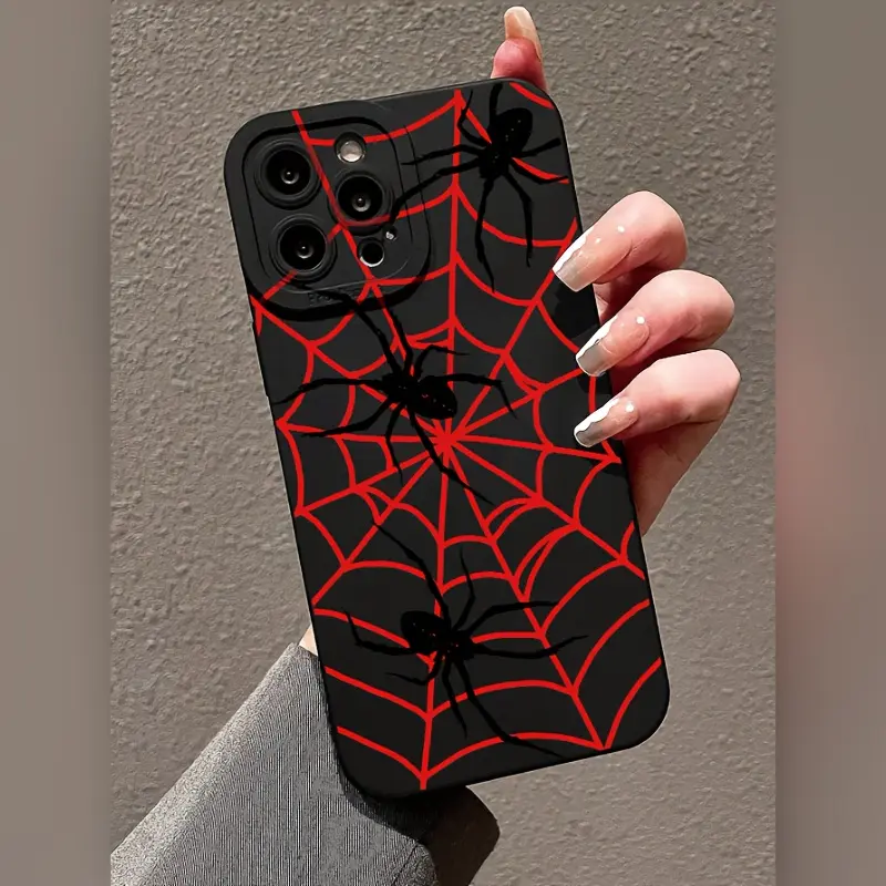 Black Matte Spider Pattern Shockproof TPU Smartphone Case - Protective Casing, Cover & Accessory Compatible with iPhone 17/16/15/14/13/12/11/8/7 Handheld Devices