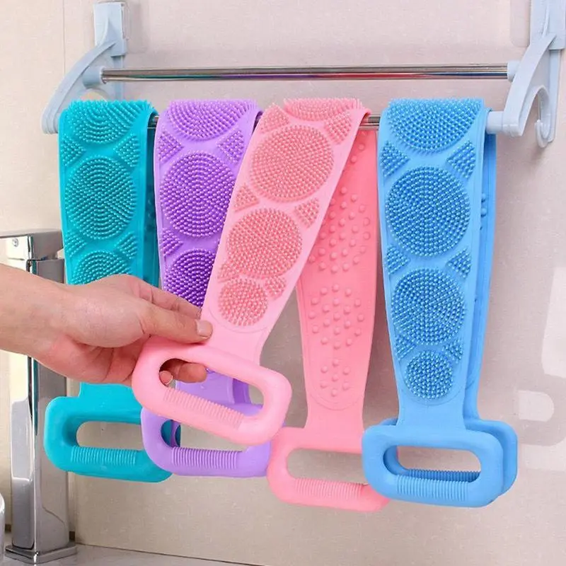 Silicone Body Scrubber for Shower, Dual-Sided Back Scrubber with Handles, Exfoliating Bath Brush for Men & Women Personal Purple