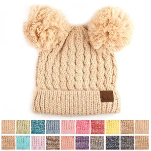 C.C Double Pom Pom Beanie Hat for Women casual knit casual warm beanie hat winter beanie warm hat