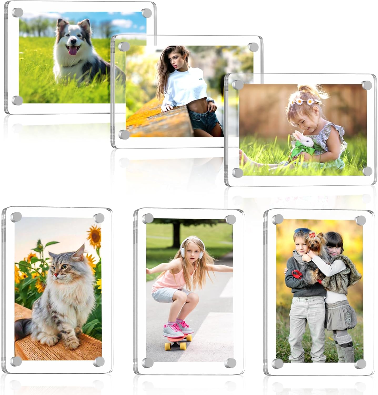 6 Pack Acrylic Fridge Magnetic Frame for Polaroid 2.36x3.67 In Mini Picture Frames for Fujifilm Instax Mini Double Sided Photo Refrigerator Magnet Clear Display Frame Ultra Clear Aurora Design