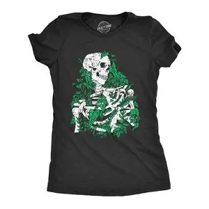 Womens Skeleton Overgrown Plants T Shirt Funny Death Nature Lovers Tee for Ladies Funny Womens T Shirts Cute Vintage Fashion Casual Ladies T-Shirt Gift Halloween Tops for Women Funny Sarcastic Top Women's Black -