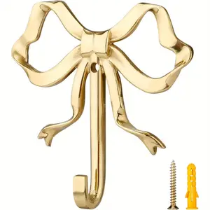 [Vintage Brass Bow Hooks] Vintage Brass Bow Wall Hooks, 3.66x3.54 Inch |     Decorative Bow Knot Hooks, Purse Hanger Holder, Coat Rack Wall Mount |     Golden Multi-purpose Hooks for Bathroom, Hanging Coats, Keys, Hats, Towels, Bags, Umbrella