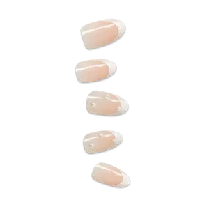 Impress Design No Glue Fake Press On Nails - Chills | 3D & Jewel French, White, Medium, Almond, Manicure