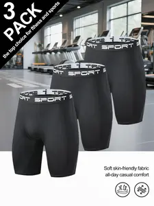 3 Pack Men’s Sport Compression Shorts, Soft Skin-Friendly Quick Dry Athletic Underwear, High Elastic Workout Base Layer Shorts for Gym Running Training Fitness Daily Casual Wear