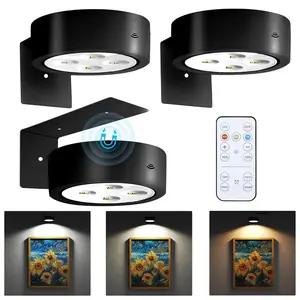 3-Piece Battery Operated Picture Lights, Magnetic Painting Lamp with 3 Lighting Modes, Remote Control Timer, Adjustable Wireless Wall Light, Magnetic Decorative Lamp