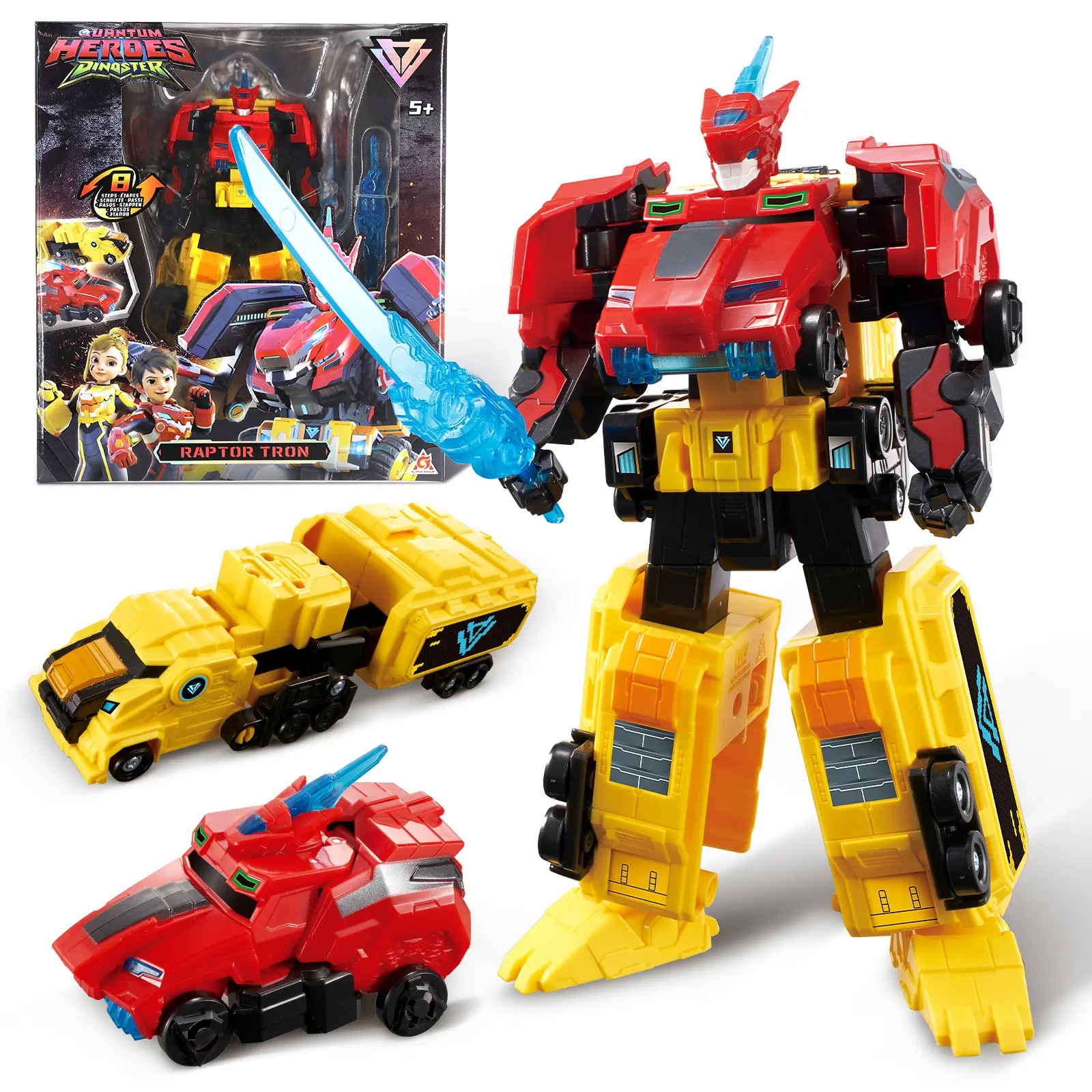ALPHA GROUP Transforming Toys 2-in-1 Raptor Tron Robot 7.48-inch Action Figure for Kids 5+ Red & Yellow ABS Material Dinosaur Rescue Mission Toy with Tank to Robot Transformation Modes Adventures Fun