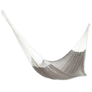 NOVICA Artisan 'Ashen Beach' Cotton Rope Hammock, Handwoven Grey Solid Maya Single Hammock from Mexico, Tropical Decor | Bed 73" L x 33" W, Total 150" L