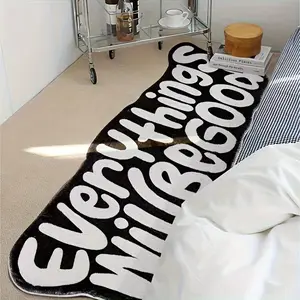 Unique Rugs, Creative letter shape, English slogan strip carpet ins style bedroom Bedroom Rugs black and white contrasting color carpet minimalist style special-shaped home bedside anti-slip entrance carpet