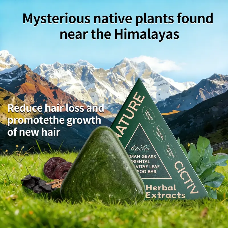 Cictiv Herbal Foaming Haircare Shampoo Bar Cleanser with Usman Grass, Oriental Arborvitae Leaf, Peppermint, Castor Oil, Ginseng - For Thin Hair, Strengthens Roots, Reduces Hair Fall, Controls Oil, Relieves Dandruff, Repairs Nourishes
