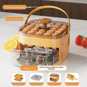 50 Cube Ice Maker with Easy Print Lid, Dual Layer Food Grade Plastic Tray, Freezer Safe, Ideal for Beverages, Essential Kitchen Accessory