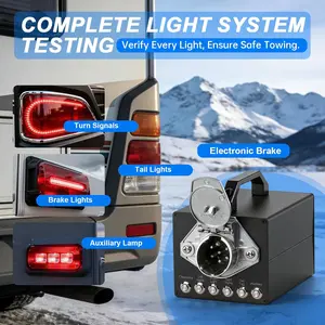 Professional Trailer Light Tester, Wireless Remote One-Person Operation, Built-in 12V 10Ah Rechargeable Battery, IP68 Waterproof All-Metal Housing, Compatible with 7-Way Round Pin Connector
