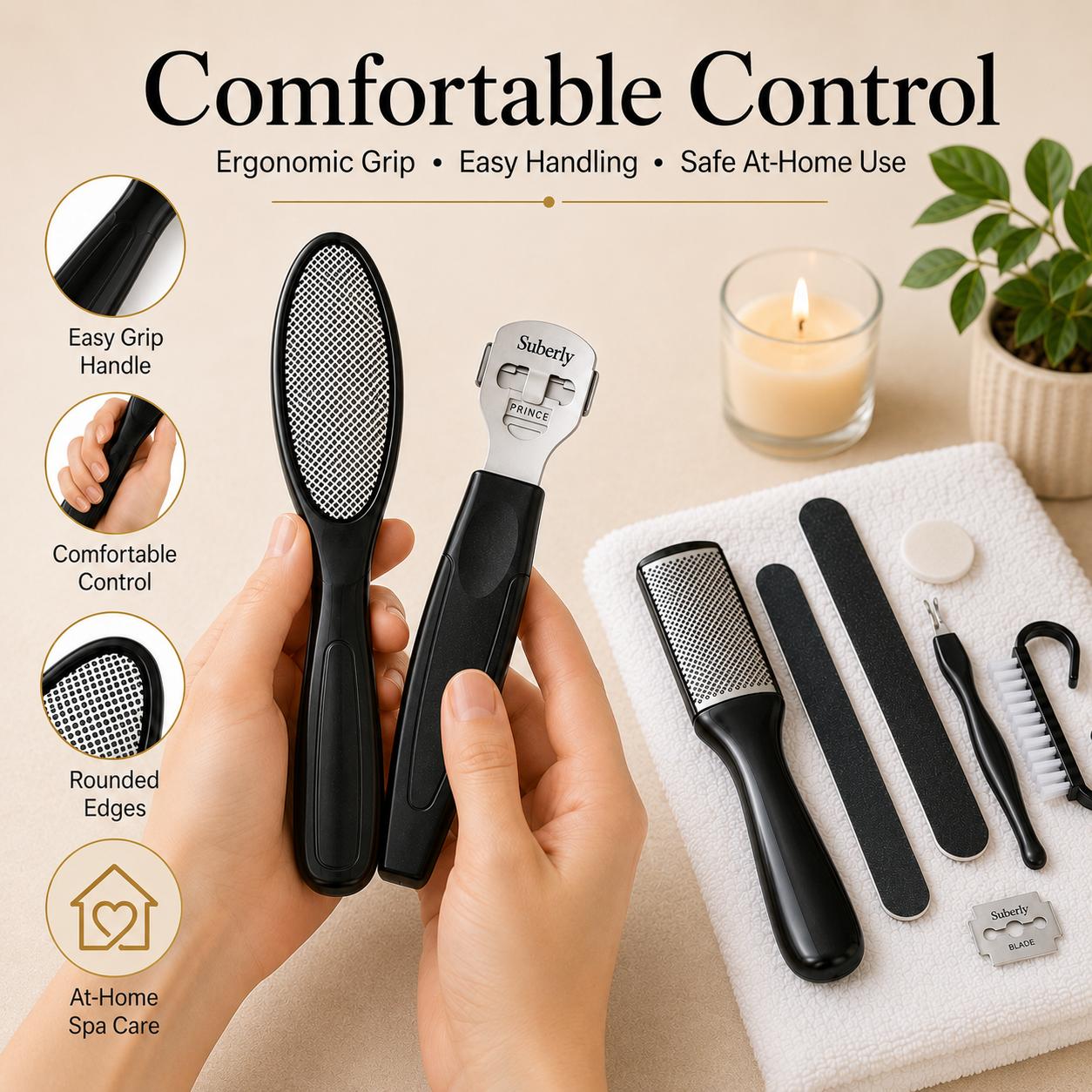 8-in-1 Professional Stainless Steel Foot File Pedicure Tool Set | Heavy Duty Callus & Dead Skin Remover for Cracked Heels Repair | FootTok Salon-Grade At-Home Pedi Kit | Baby Soft Feet Self Care Grooming Essential for Daily Foot Maintenance & Travel