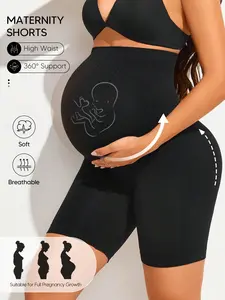 Suprenx Maternity High Waist Black Shorts With Expandable Abdominal Support Board, Christmas Maternity Underwear