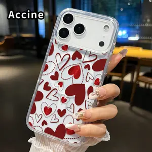 Magnetic Case for iPhone 17 16  Pro Max Plus 15 14 13 12 11 Air E Hearts in Harmony  Pattern Acrylic Back Silicone Edges Waterproof Mobile Phone Cover