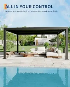 All-Aluminum Louvered Pergola 12 ft x 16 ft, Outdoor Pergola with Adjustable Louvered Roof, Reinforced Aluminum Frame, Integrated Drainage System, Hardtop Gazebo for Patio, Deck, Gray