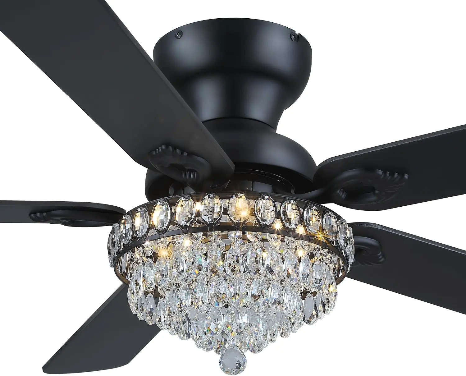 GXNQZP 52-in Golden Crystal Chandelier Ceiling Fan Combo, Built-in LED, Noiseless DC Reversible Motor, Remote Control, Cozy Indoor Lighting Decor Lamp for Dining-Living Rooms Home Ceiling Fixture
