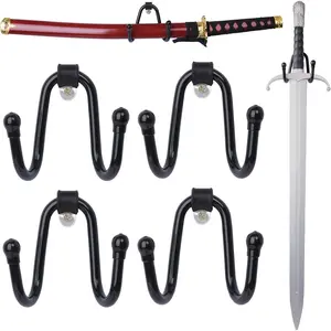 4 Pack Small Adjustable Sword Wall Mount Display Rack Holder Hook for Sword Dagger Axe Keyblade, Vertical or Horizontal Display