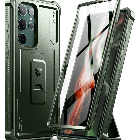 Dexnor Solid Plastic Cellphone Casing for Samsung Galaxy S22 Ultra 5G (6.8in) - Full Body Protection Accessory with Built-in Screen Protector, Handheld Kickstand, Textured Anti-Slip Surface, Wireless-Friendly Military-Grade Shockproof Cover