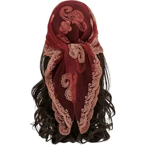 Women's Flower Embroidery Hair Scarf Headband Sheer Lace Hair Bandana