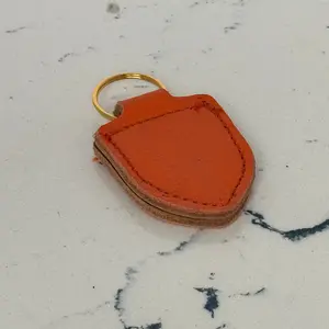 Sunburst Orange Genuine Italian Pebble Leather Keychain with Brass Hardware
