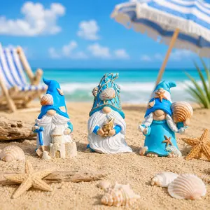 HODAO 2026 Summer Coastal Gnome Resin Decorative Sculptures, 4th of July Home Decor Ornament, Handmade Beach Element Figurines, Father's Day Sculpture Desk Decor Gifts